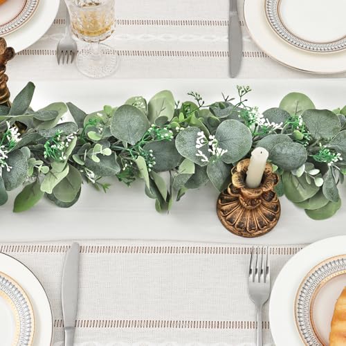 Artificial Eucalyptus Garland, 2Pack Lush Silver Dollar Eucalyptus Leaves Vine Faux Greenery Garland Spring Garland for Mantel Baby Shower Wedding Party Table Room Home Decor - color: Green, size: 2PCS