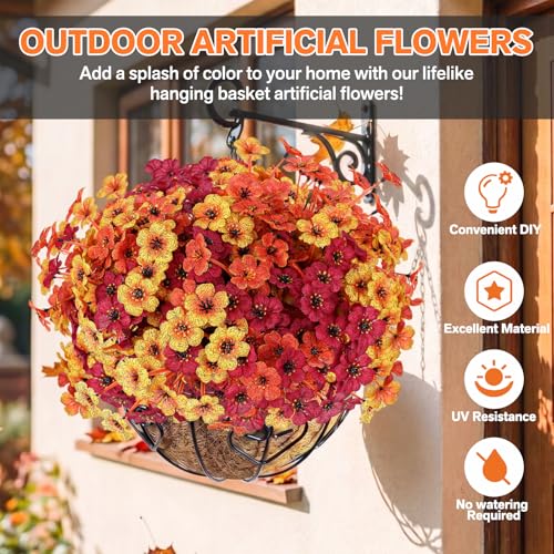 Powbrace 60 Pack Artificial Flowers for Outdoor Indoor Fake Plants, Faux Silk Flowers for Outdoors Outside Front Porch Hanging Planter Window Box Garden Spring Decoration(Autumn Mixed) - color: Autumn Mixed, size: 60 Bundles