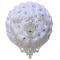 XINNI Handmade Bridal Wedding Bouquet Bride Bridesmaid Satin Rose Flower Bouquet with Drop-Shaped Rhinestone Wedding Decoration White - color: White
