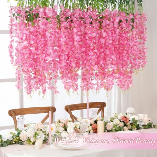 40 Pack Wisteria Hanging Flowers,Hanging Flowers,Fake Wisteria, Hanging Flowers for Decoration,Artificial Flowers,Vines for Bedroom, Wisteria for Wedding Decorations for Home Party(3.6 Ft/Pcs, Pink) - color: Pink, size: 40 Pcs