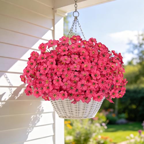 AmyHomie 20 Bundles Artificial Flowers for Outdoor Outside Spring Summer Decoration UV Resistant Faux Flowers No Fade Fake Plastic Plants Garden Porch Window Box Decorating (Fuchsia) - color: Fuchsia, size: 20