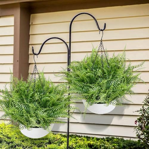 Set of 2 Artificial Hanging Ferns for Outdoors, Pre-Made Hanging Ferns for Outdoors Faux Greenery Plant Large Look Real Resistant UV Resistant for Indoor Balcony Front Porch Yard Garden Decor - color: Fern