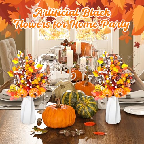 Hotop Fall Decor 12 Pcs Floral Picks Artificial Autumn Pumpkin Orange Berry Flower Maple Leaves Stems Vase Decorations for Home Harvest Holiday Thanksgiving Table Indoor Decor(Pumpkin Style)