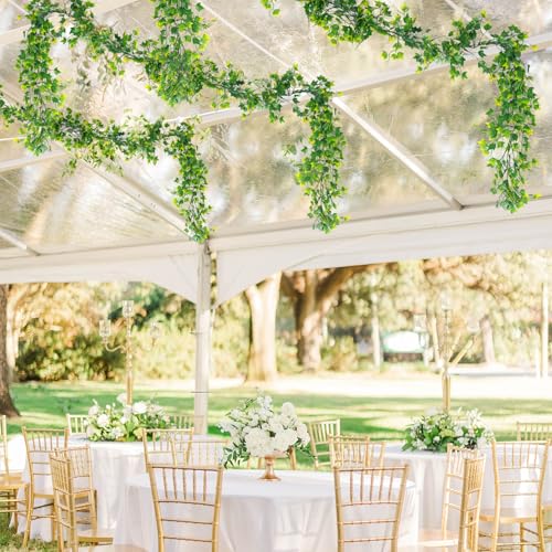 RECUTMS Fake Greenery Vines Artificial Vines Outdoor Greenery Wall Vines Green Leaves Decor Plastic Plants for Wedding Bouquet Party Proch Wedding Backyard Arch Outdoor Decor(Yellow) - color: Yellow, size: Ivy Garland