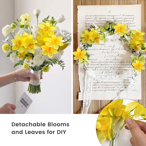 SNAIL GARDEN 2 Bunches 120 Blooms Artificial Daffodils, 18.9”Silk Narcissus, Faux Daffodils for Home Garden Office Wedding Party Decor, DIY Flower Arrangements