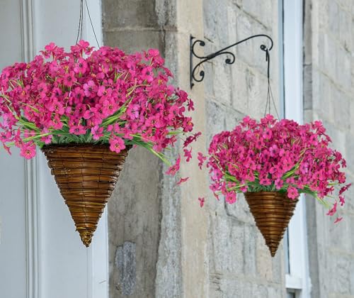Ouddy Decor 12 Bundles Artificial Flowers for Decorations Fake Silk Plants for Outdoor Indoor UV Resistant Faux Plastic Greenery Stems for Window Garden Porch Home Spring Summer Decoration, Rose Red - color: Rose Red, size: 12 Bundles
