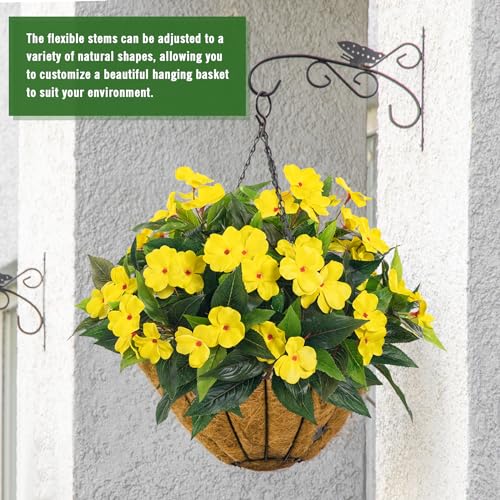 Fake Flowers Artificial Flowers For Outdoor，Artificial Plant Artificial Impatiens Bouquet Flowers For Outdoors Decoration，Silk Spring Artificial Plants For Outdoors Indoor Decor 2PCS（Yellow ） - color: Yellow-2