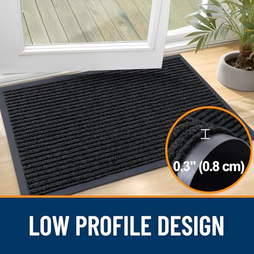OLANLY Front Door Mat Indoor Outdoor Entrance, Waterproof Heavy Duty Doormat, Fade Resistant, Low Profile, Easy Clean Patio Porch Welcome Floor Mats for Entry, 29.5x17, Black - color: Black, size: 29.5" X 17"