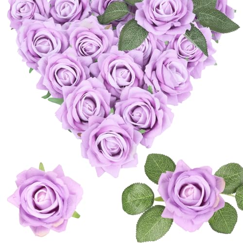 Purple Roses Artificial Flowers 16pcs Velvet Artificial Roses with Stems 3.15" Purple Fake Roses for Bridal Bouquet Wedding Flowers for Floral Centerpieces Home Party Decor (Purple) - color: 3.15" Purple