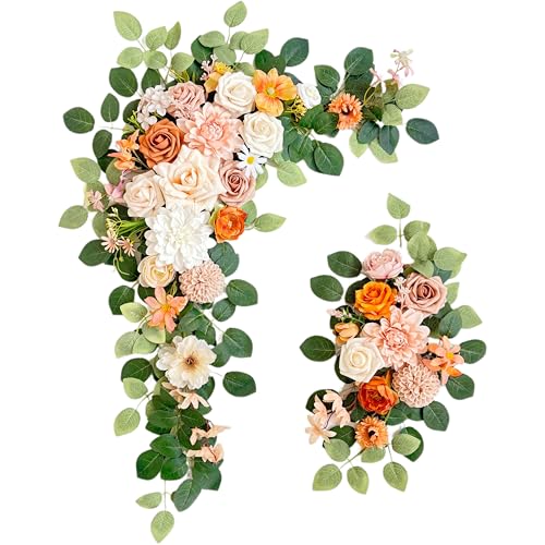 Odouzy Wedding Arch Flowers Kit,Artificial Flower Arch Decor,2pcs Artificial Flower Arrangement for Wedding Decor Reception Backdrop Floral Decorations (Orange White) - color: Orange White