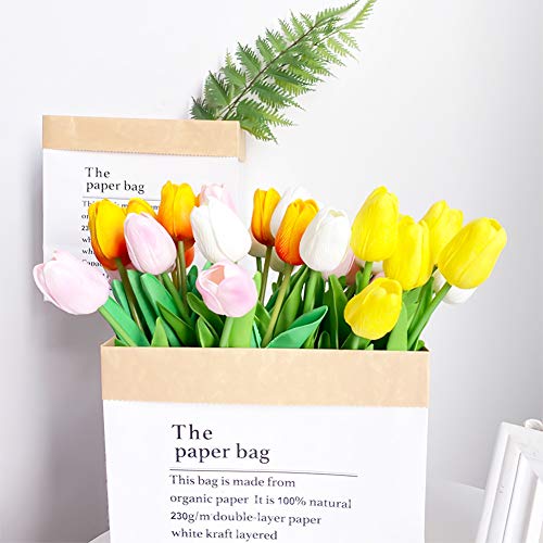 24pcs Multicolor Artificial Tulips Flowers Fake Faux PU Tulip Bouquet Real Touch Flower Arrangement for Home Room Office Party Wedding Decoration Excellent Gift Idea for Mothers Day - color: Tulip Flower24