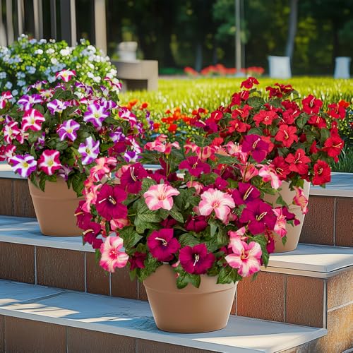 19 Inch Artificial Fake Flowers for Outdoor,4 Pcs Rose red Pink Faux Silk Petunias Spring Flowers for Outside for Indoor Porch Planter Front Door Garden Patio Window Box Home Decor - color: Rose Red Pink