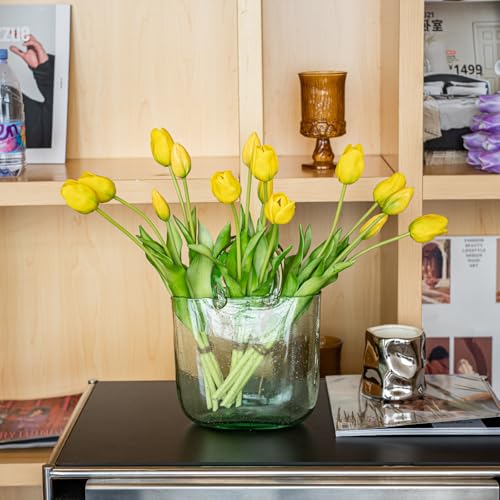 Artificial Tulips Flowers,Soft Touch Latex Bouquet, Fake Tulips,Spring Wedding Home Room Table Centerpiece Decor - color: 15pcs Yellow(no Vase)