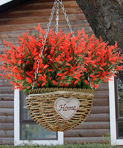 RECUTMS Artificial Lavender Flowers Plants 8 Bundles UV Resistant Faux Outdoor Plastic Greenery Shrubs Plants Hanging Planter Kitchen Home Wedding Office Garden Decor (Orange Red) - color: Orange, size: 8 Bundles