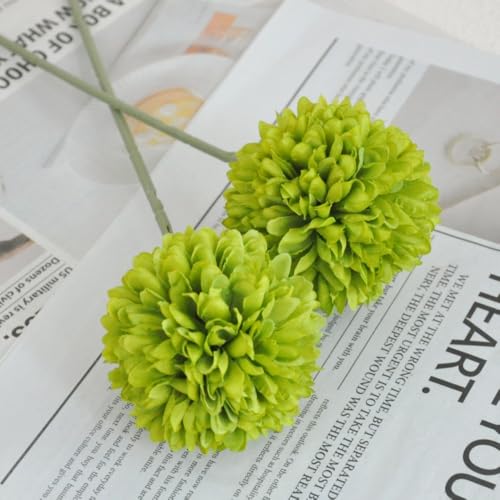 Artificial Chrysanthemum Ball Flowers Hydrangea Arrangement Bouquet Presents Decor 10pcs Without Vase (Green) - color: Green
