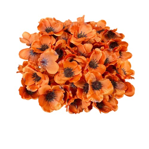 Rikyo 100 pcs Artificial Silk Poppy Anemone Flower Heads Autumn Fake Flower,Vase Fillers,Corsages for Wedding Decor,Nursery Wall,Archway Decor Wreath Garland Cake Ornaments,7cm Heads (Orange) - color: Orange