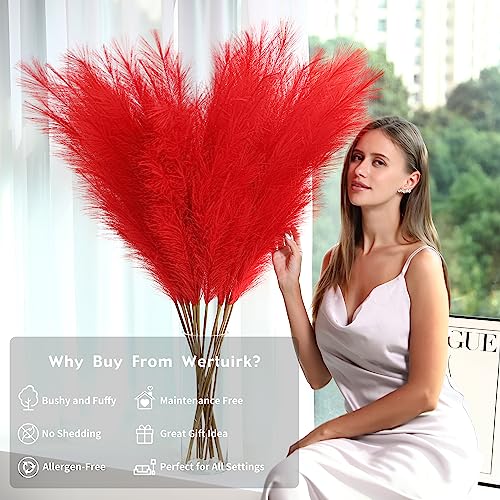 Wertuirk Red Pampas Grass Decor - 45-Inch Set of 8 | Artificial Large Pampas Grass Soft and Fluffy | Long Faux Flower | Perfect for Wedding Centerpieces, Farmhouse, Living Room Decor - color: Red