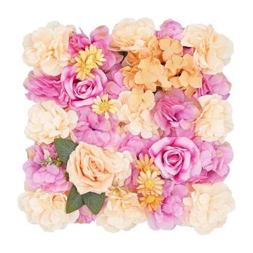 12-Pack Flower Wall Backdrop, 15"x15" Artificial Rose Floral Panels, 3D Silk Hydrangea Flowers Panels for Spring Wedding Photo Photography Backdrop Event Party Decoration (Purple Red) - color: Purple Red
