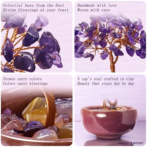 Mini Amethyst Crystals Tree of Life,Mystical Energy Home Office Desk Decor,Handmade Crystal with Copper Wire and Crackle Glaze Base,Spiritual Gift - color: 4-mystic Orchid