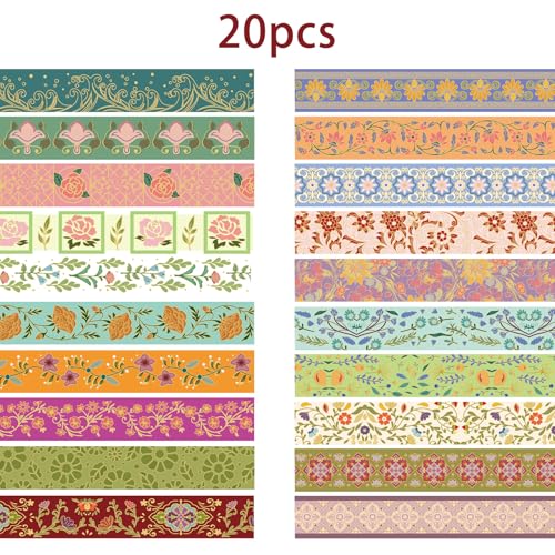 Washi Tape Set 20 Rolls Gold Foil Floral Decorative Tape Vintage Aesthetic Masking Tape for Arts Scrapbooking, Bullet Journaling, DIY Crafts, Planners, Gift Wrapping - style: Gold Foil Floral