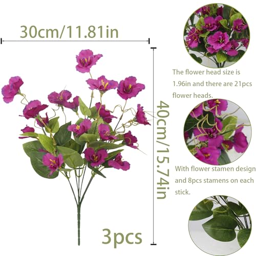 3 Pcs Artificial Flowers for Outdoors Hibiscus Spring Summer Decor Fuchsia Artificial Tropical Flowers Realistic UV Resistant Silk Hibiscus Flowers for Outside Planter Front Door Porch Patio - color: Fuchsia
