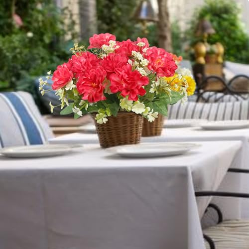 3 Pcs Artificial Flowers for Outdoors Red Faux Geraniums Bush UV Resistant Artificial Topiary for Potted Silk Flowers Outdoor for Planters Hanging Basket Window Front Porch Garden Patio Decor - color: Red