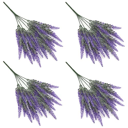 Fake Flowers Lavender in Purple, Artificial Flowers for Decoration Faux Flower Plants Plastic Greenery Decorations for Outdoor Garden Outdoors Home Art Floral Arrangements Wedding DIY Bouquet - 4 Pack - color: Lavender-purple-4 Pack
