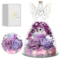 Mothers Day Rose Gifts for Women Preserved Real Flower in Glass Angel Figurines Roses for Delivery Prime Birthday Gifts for Mom Grandma Girlfriend Wife Her, Multi Purple - color: Multi Purple