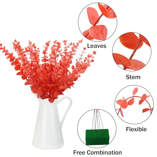 FEQO 36 Pcs Orange Eucalyptus Stems Artificial Leaves Faux Eucalyptus Stems Branches 15 inch for Wedding Bouquet Home Decor - color: Orange, size: 36 pcs
