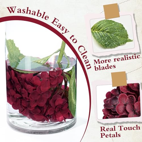 Waipfaru Red Burgundy Hydrangea Artificial Flowers, 21" Real Touch Hydrangea Flowers, Faux Hydrangea Flowers, Latex Hydrangeas All Season Fall Indoor & Outdoor Home Decor & Wedding Arrangement - color: Burgundy, size: 3pcs