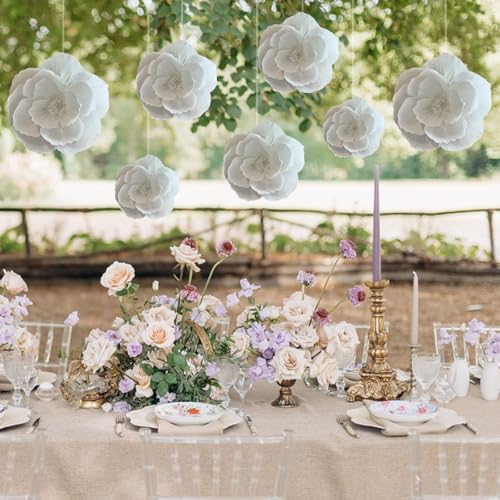 BRT Bearingshui Crepe Paper Flowers Decoration for Wall Total 9 Pcs, Artificial Flowers for Wedding Decor,Flower Backdrop Decor, Baby Bridal Shower Birthday Party, White 3D Wall Flowers Decor - color: White