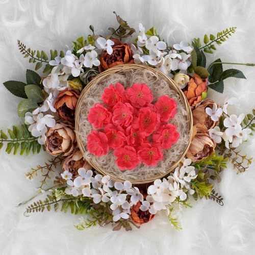 Artificial Cherry Blossom Flower Heads, Fake Silk Sakura Floral Heads for Bridal Hair Clips Headbands Dress DIY Accessories Wedding Party Supply Table Decorative (100pcs Rose) - color: Rose