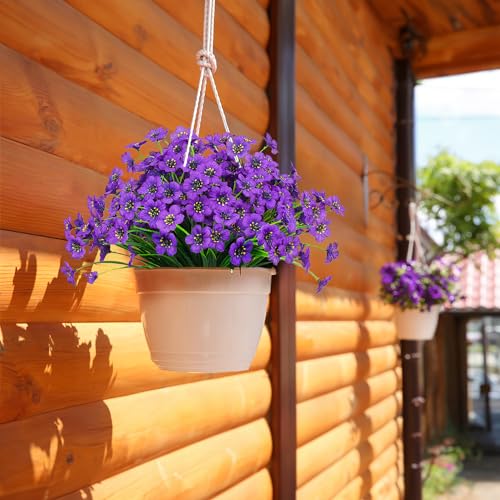 21 Bundles Outdoor Artificial Flowers UV Resistant Fake Silk Flowers No Fade Faux Plastic Plants Garden Porch Window Box Decoration(Purple) - color: Purple