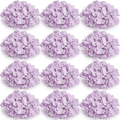 Hydrangea Flower Balls for Centerpieces - 12 PCS Artificial Floral Arrangement with Base, 8.27 Inch Diameter Fake Silk Kissing Ball for Wedding Table Home Party Decor - Lilac - color: Lilac-8 Inch-12 Pcs, size: Small Size