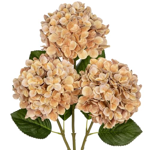 DILATATA Fake Hydrangeas Real Touch Hydrangea Flowers 26" Large Artificial Hydrangea Flowers Silk Hydrangea for Wedding Bouquet, Home, Party, Store, 3 Pcs - color: Dark Beige, size: 3PCS