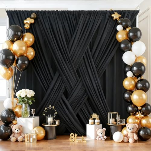 20ftx12ft Black Backdrop Curtain for Parties, Wrinkle Free 4 Panels 12 ft Long Silky Polyester Photo Backdrop Drapes Back Drop Cloth Drapery for Wedding Birthday Graduation Photography Background - color: Black, size: 5ft(W)x12ft(H)_4 Panels