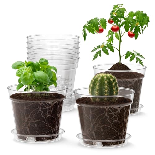 WSMKSZ 4 Inch Clear Nursery Pots, 8 Pack Highly Transparent Plant Pots for Small Indoor Plants with Drainage Holes and Trays, Plastic Seedling Starter Planters for Flowers - size: 4inch 8pcs