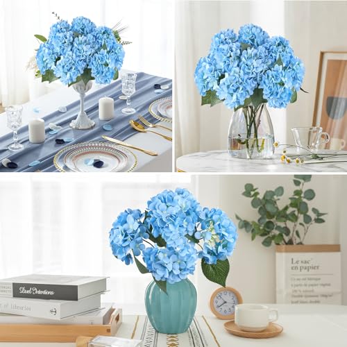 AGIRL 3 Bundles Blue Artificial Hydrangea Flowers for Outdoors, UV Resistant Lifelike Faux Flowers for Spring Indoor Outdoor Garden Patio Porch Balcony Home Decor Wedding Party Centerpieces - color: Blue, size: 3