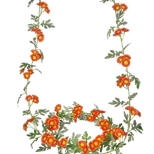 2 Pcs Wildflower Garland Spring Flowers Garland 12 FT Orange Artificial Daisy Flowers and Leaves Faux Floral Vine for Mantle Baby Shower Wedding Arch Porch Staircase Summer Decor - color: Orange