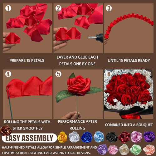 Time-Saving DIY Flower Kit: 300 Count Pre-Cut Satin Ribbon Petals for Eternal Roses. Easy Assembly, Perfect for Crafting Affordable Wedding & Anniversary Bouquets. (300 Pcs Green) - color: 300 Pcs Green