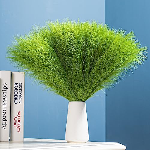 Faux Pampas Grass Decor - 10 Stems 17.7" Artificial Pampas Grass Bouquet Small Pompas Floral Arrangement and Vase Filler for Boho Home Wedding Mothers Day Decoration（Green） - color: Grass Green