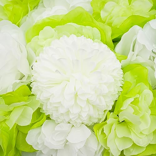 Flower Wall 12PCS 15" x 15" Flower Backdrop Lifelike Light Green Rose Flower Panel White Green Ping Pong Chrysanthemum Silk Fabric Floral Wall Mat for Garden Patio Wedding Indoor Outdoor Decor - color: Light Green, size: 12 pieces