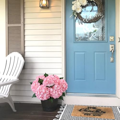 JINWOE Pink Silk Hydrangea Fake Flowers, 4PCS 21" Large Lifelike Outdoor Artificial Flowers Bouquets Faux Hydrangea Stems for Home Wedding Party Table Core Decoration - color: Peach Pink