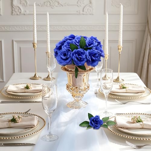 50 Pcs Rose Flower Head, Artificial Flowers Bulk for DIY Crafts, 3in Fake Rose Silk Flower Head wit Stem, Faux Flowers for Decoration, Wedding Home Party Decor Garland Decor (50, Dark Blue) - color: Dark Blue