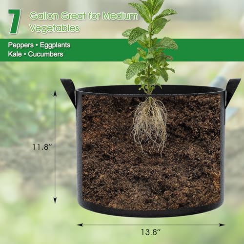 FEED GARDEN 7 Gallon Grow Bags 4 Pack – 300G Thickened Fabric Plant Pots with Reinforced Handles, Breathable Drainage Planters for Vegetables, Flowers & Herbs Indoor Outdoor - size: 7 Gallon