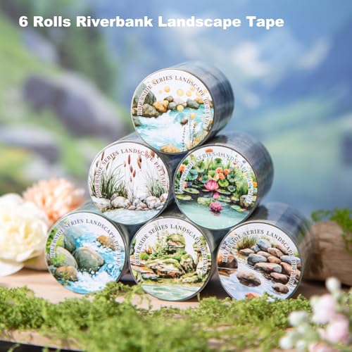 6 Rolls River Landscape PET Tape Set – Forest Stream and Riverbank Aesthetic with Seamless Nature Scenes for Scrapbooking, Journaling, Crafts, DIY and Decor - style: Riverside Scenery