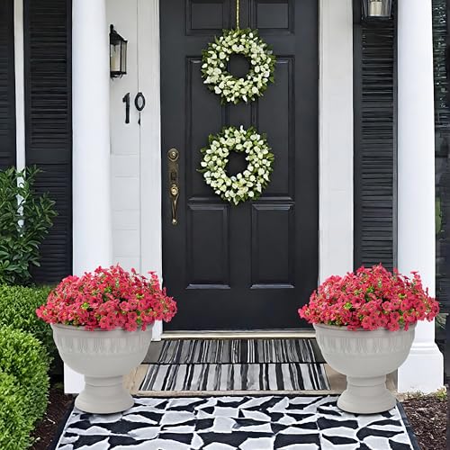 Artificial Flowers for Outdoor Indoor Garden Home Decoration, Faux Flower Daisy with Eucalyptus Leaves Fake Plants Greenery Boxwood Porch Patio, 12 Bundles - color: Rose