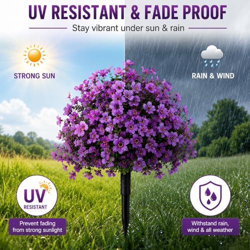 Artificial Petunias with Ground Stake - UV Resistant & Waterproof Faux Flowers for Outdoor Indoor Garden, Yard, Planter, Porch & Home Decor (2 PCS Purple) - color: 2 Pcs Purple