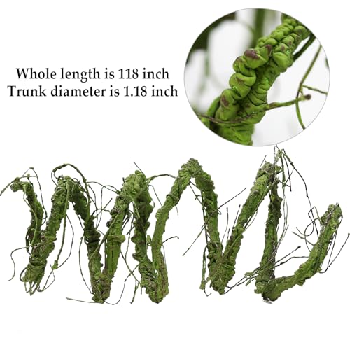 118inch Flexible Green Big Artificial Tree Branches Fake Tree Trunk Garland Rattan Wreath Cherry Blossom Grape Vines Floral for Wall Arch Hanging Reptile Cages Jungle Party Halloween Decoration - color: Green, size: Big