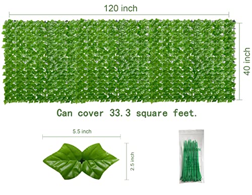 Bybeton Artificial Ivy Privacy Fence Panels, 40" X 120" UV-Anti Light Green Faux Vines Leaf Grass Wall for Patio Balcony Privacy, Garden, Backyard Greenery Wall Backdrop and Fence Decor. - color: Light Green - Vines, size: 40 x 120 in